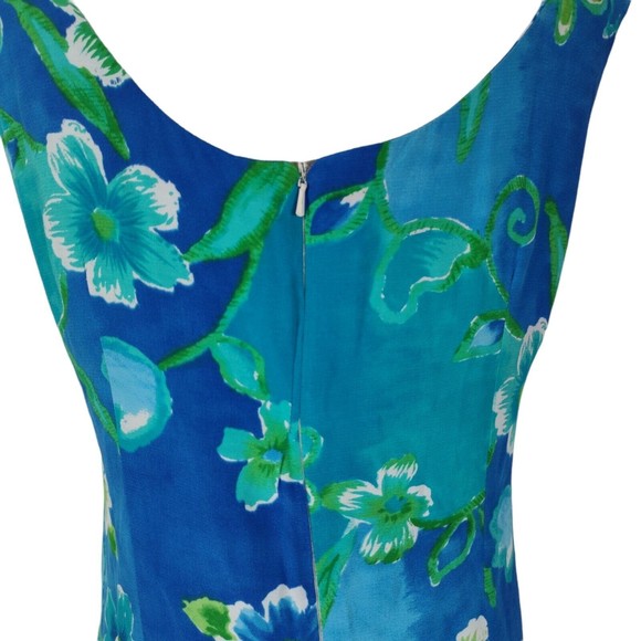 Vintage 90s Big Hed Mini Tank Dress Size L Blue Floral Rayon Empire Waist A Line - Picture 6 of 10